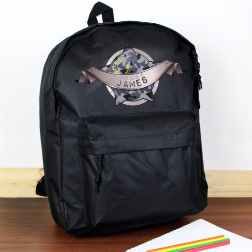 (product) Personalised Army Camo Black Backpack