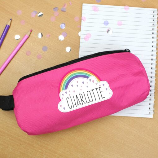 (product) Personalised Rainbow Pink Pencil Case