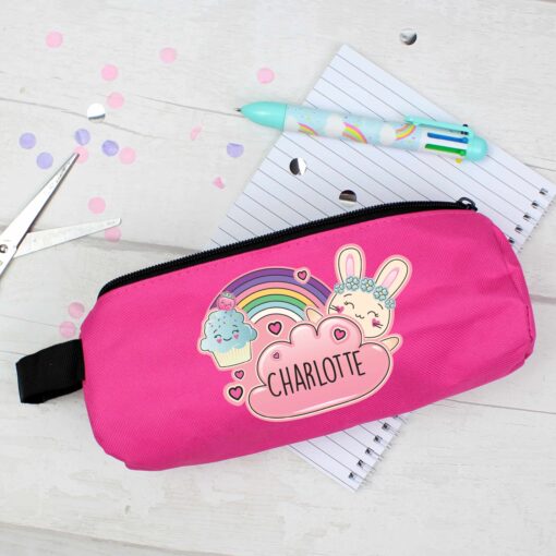 (product) Personalised Cute Bunny Pink Pencil Case