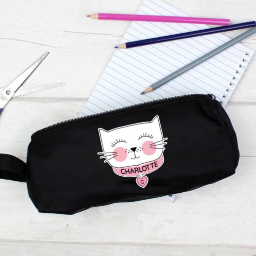 (product) Personalised Cute Cat Black Pencil Case