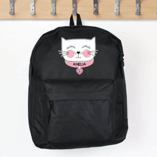 (product) Personalised Cute Cat Black Backpack