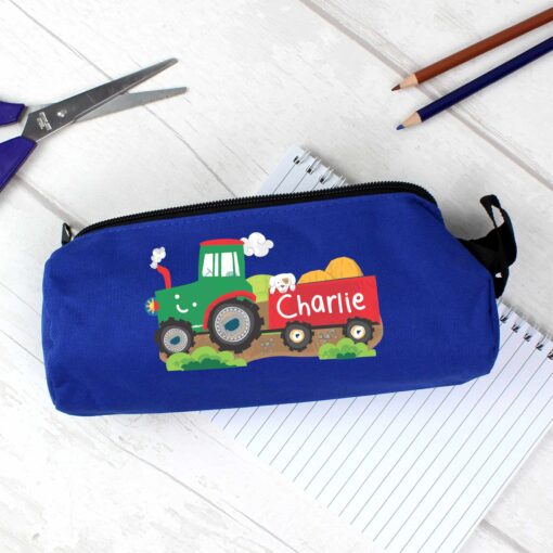 (product) Personalised Tractor Blue Pencil Case