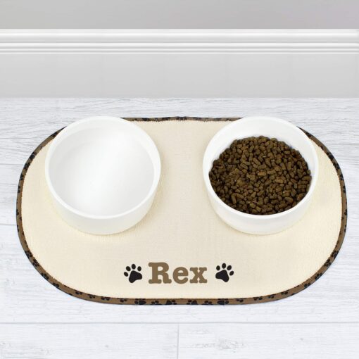 (product) Personalised Brown Paw Print Pet Bowl Placemat