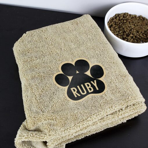 (product) Personalised Paw Print Brown Microfiber Pet Towel
