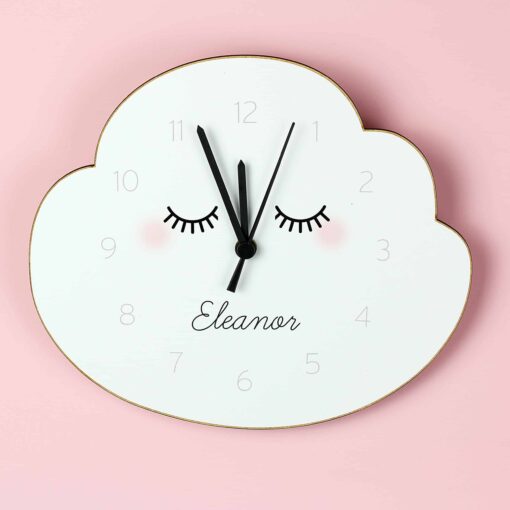 (product) Personalised Eyelash Cloud Shape Wooden Clock