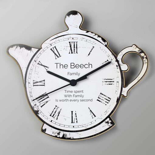 (product) Personalised Teapot Shape Wooden Clock