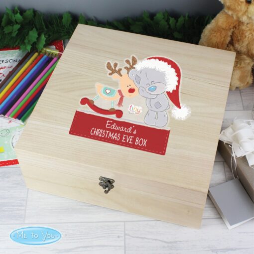 (product) Personalised Colourful Tiny Tatty Teddy Large Wooden Christmas Eve Box