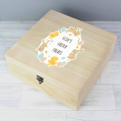 (product) Personalised Easter Bunny & Chick Large Wooden Keepsake Box