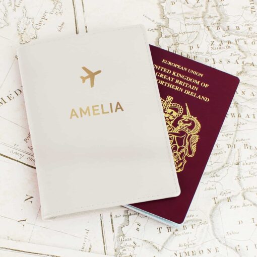 (product) Personalised Gold Name Cream Passport Holder