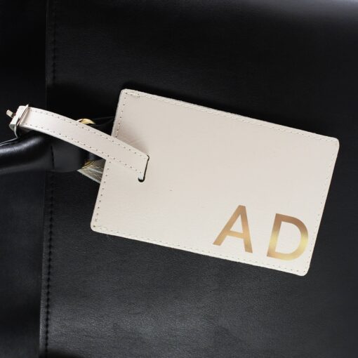 (product) Personalised Gold Initials Cream Luggage Tag