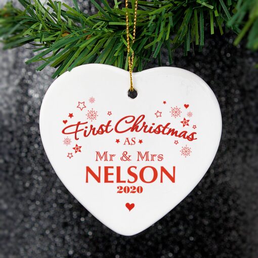 (product) Personalised 'Our First Christmas' Ceramic Heart Decoration