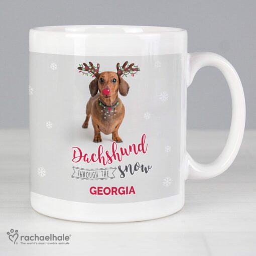 (product) Personalised Rachael Hale Christmas Dachshund Through the Snow Mug