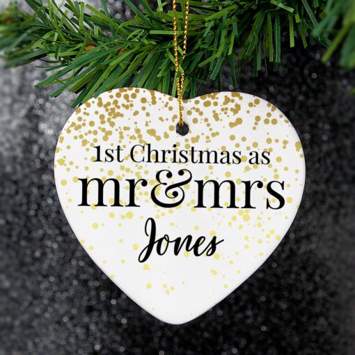 (product) Personalised Mr and Mrs 1st Christmas Ceramic Heart Decoration