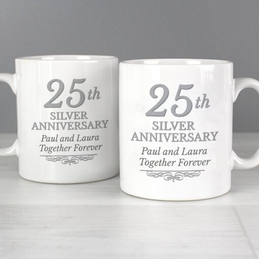 (product) Personalised 25th Silver Anniversary Mug Set