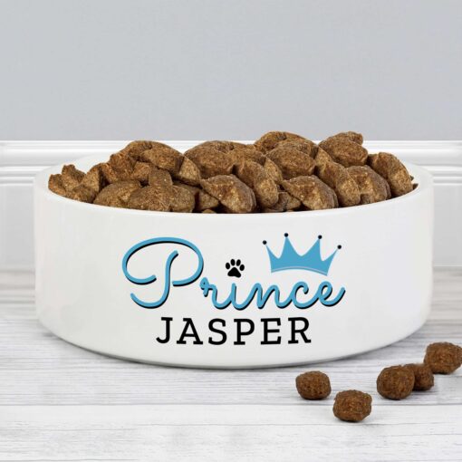 (product) Personalised Prince 14cm Medium Ceramic White Pet Bowl