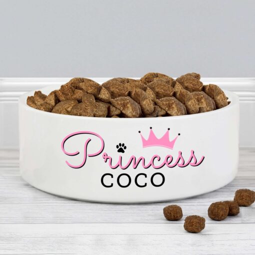 (product) Personalised Princess 14cm Medium Ceramic White Pet Bowl
