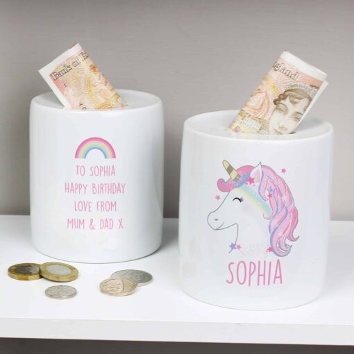 (product) Personalised Unicorn Ceramic Money Box