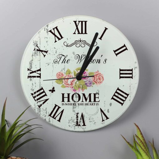 (product) Personalised Shabby Chic Floral Glass Clock
