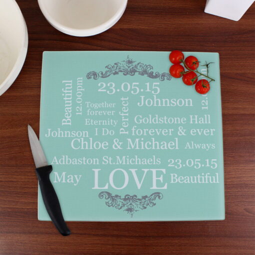 (product) Personalised Typography Glass Chopping Board / Worktop Saver
