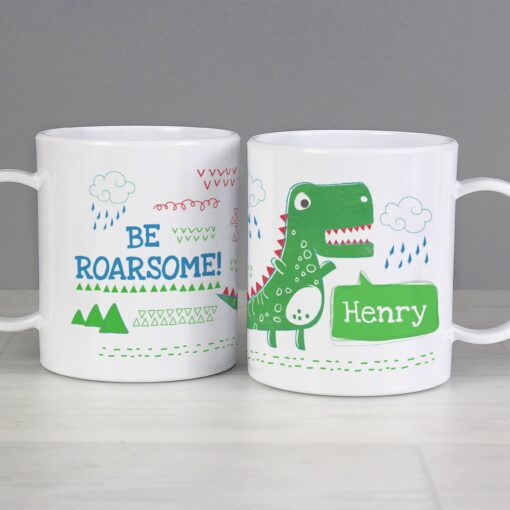 (product) Personalised Be Roarsome Dinosaur Plastic Mug