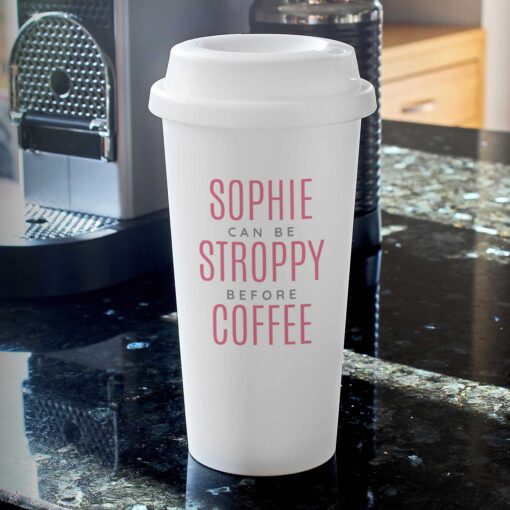 (product) Personalised Pink Text Slogan Insulated Eco Travel Cup