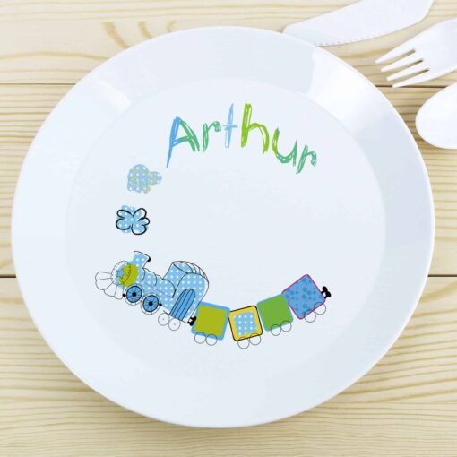 (product) Personalised Patchwork Train Plastic Plate