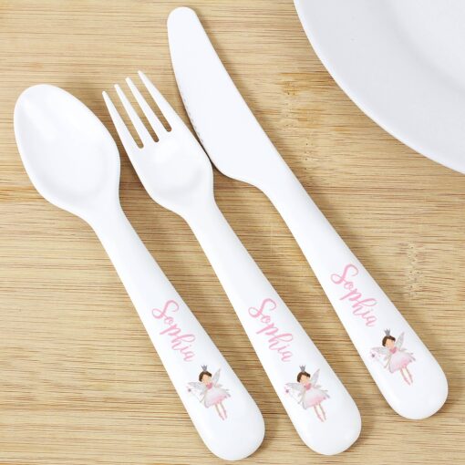 (product) Personalised Fairy Princess 3 Piece Plastic Cutlery Set