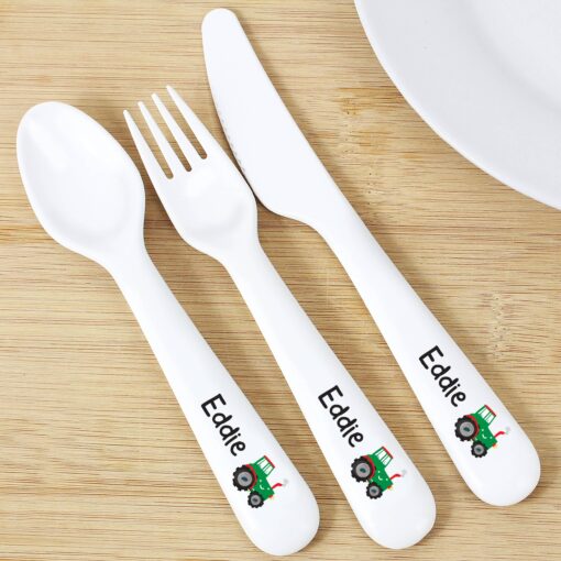 (product) Personalised Tractor 3 Piece Plastic Cutlery Set