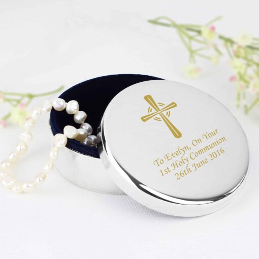 (product) Personalised Gold Cross Trinket Box - Ideal For Rosary Beads
