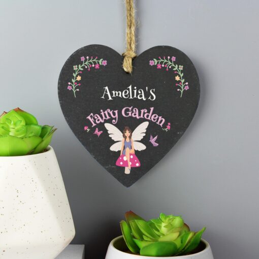 (product) Personalised Fairy Garden Slate Heart Decoration