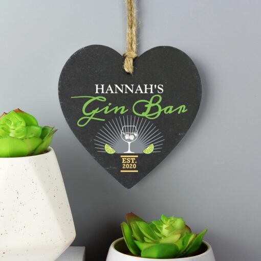 (product) Personalised Gin Bar Slate Heart Decoration