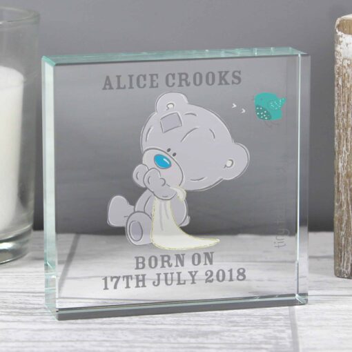 (product) Personalised Tiny Tatty Teddy Large Christening Crystal Token