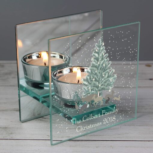 (product) Personalised A Winter's Night Mirrored Glass Tea Light Candle Holder