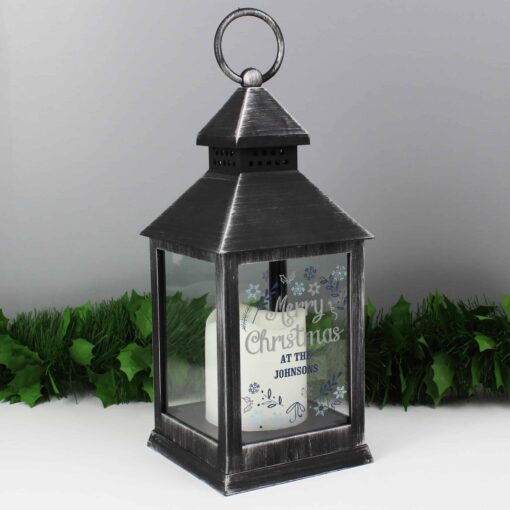 (product) Personalised Christmas Frost Rustic Black Lantern