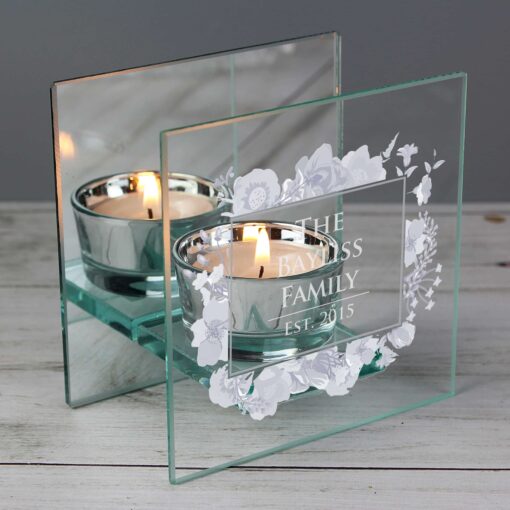(product) Personalised Soft Watercolour Mirrored Glass Tea Light Candle Holder