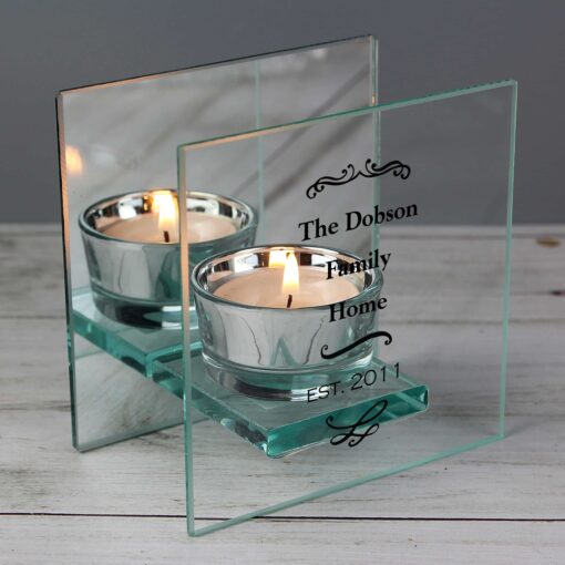 (product) Personalised Antique Scroll Mirrored Glass Tea Light Candle Holder