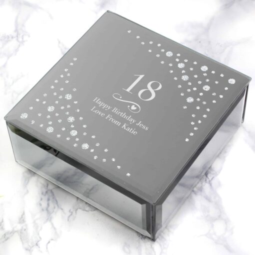 (product) Personalised Big Age Swirls & Hearts Diamante Glass Trinket Box