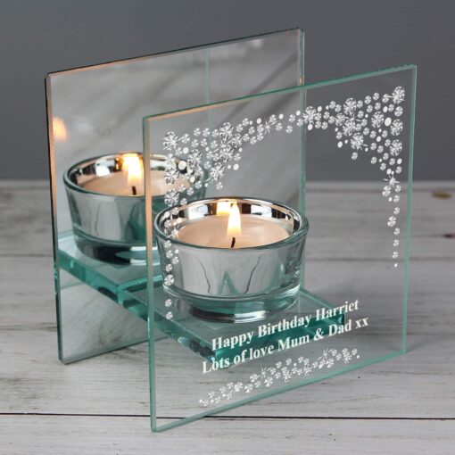 (product) Personalised Diamante Mirrored Glass Tea Light Candle Holder