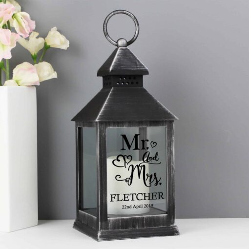 (product) Personalised Mr and Mrs Rustic Black Lantern