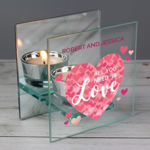 (product) Personalised 'All You Need is Love' Confetti Hearts Glass Tea Light Candle Holder