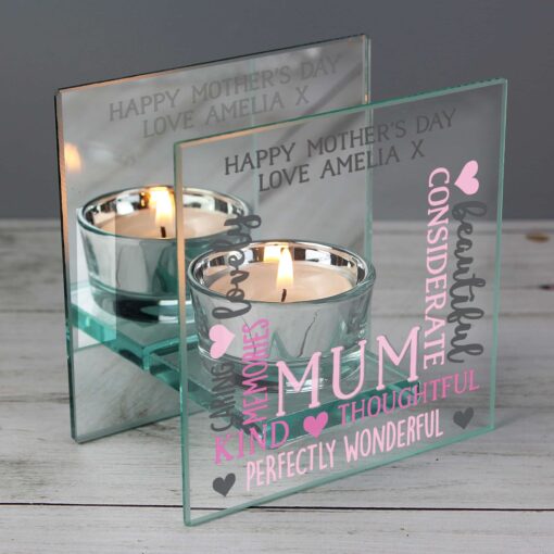 (product) Personalised Mum Mirrored Glass Tea Light Holder