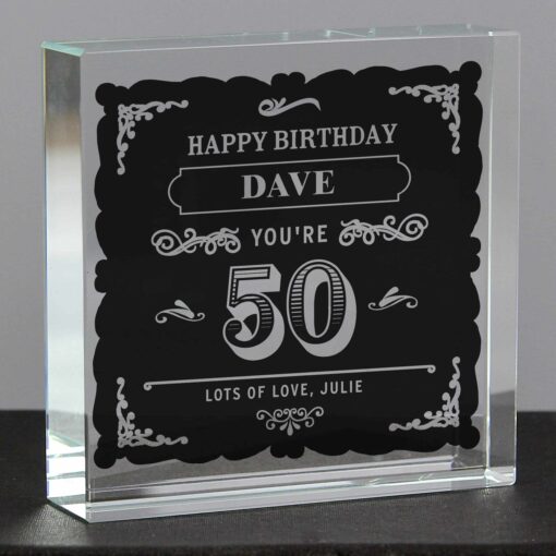 (product) Personalised Birthday Vintage Typography Large Crystal Token