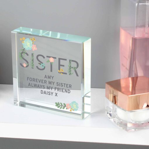 (product) Personalised Floral Sister Large Crystal Token