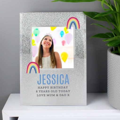 (product) Personalised Rainbow 4x4 Glitter Glass Photo Frame