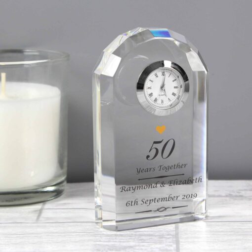 (product) Personalised Golden Anniversary Crystal Clock