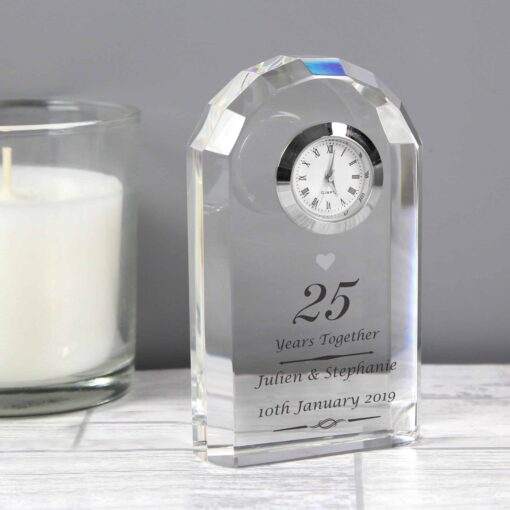 (product) Personalised Silver Anniversary Crystal Clock