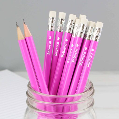 (product) Personalised Heart Motif Pink Pencils