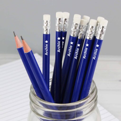 (product) Personalised Star Motif Blue Pencils