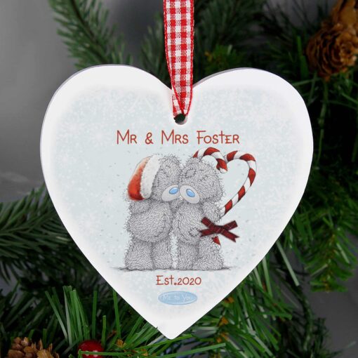 (product) Personalised Me To You Couple Christmas Wooden Heart Decoration