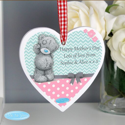 (product) Personalised Me To You Pastel Polka Dot for Her Wooden Heart Decoration